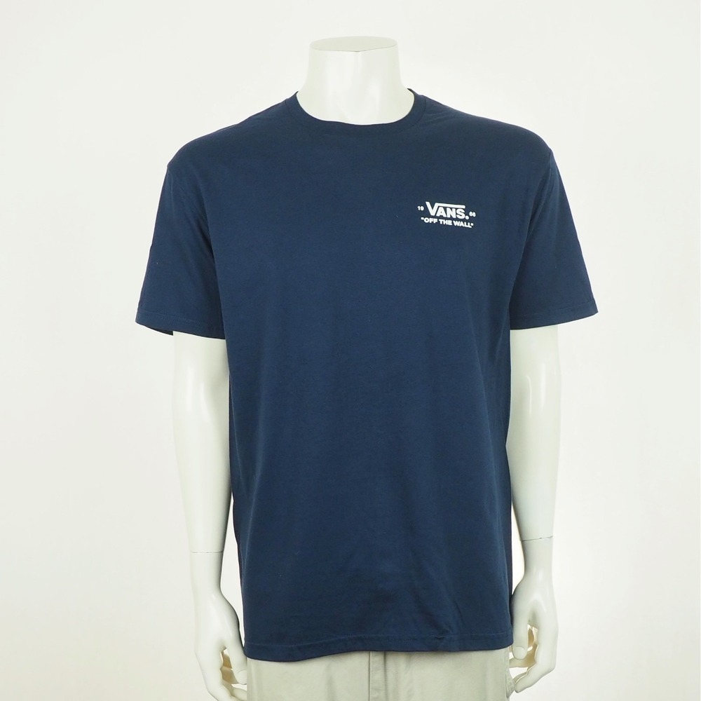 New Vans Off The Wall Graphic Tee Shirt Mens Large Navy Blue Crew Cotton Blend